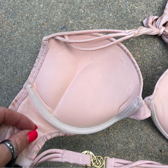 Victoria’s Secret  36C Bombshell Pink Peach Gold Shell Foil Bikini Top - Picture 4 of 6